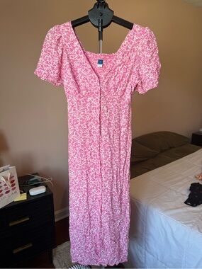 Old navy Pink Floral Maxi Dress with Puff Sleeves